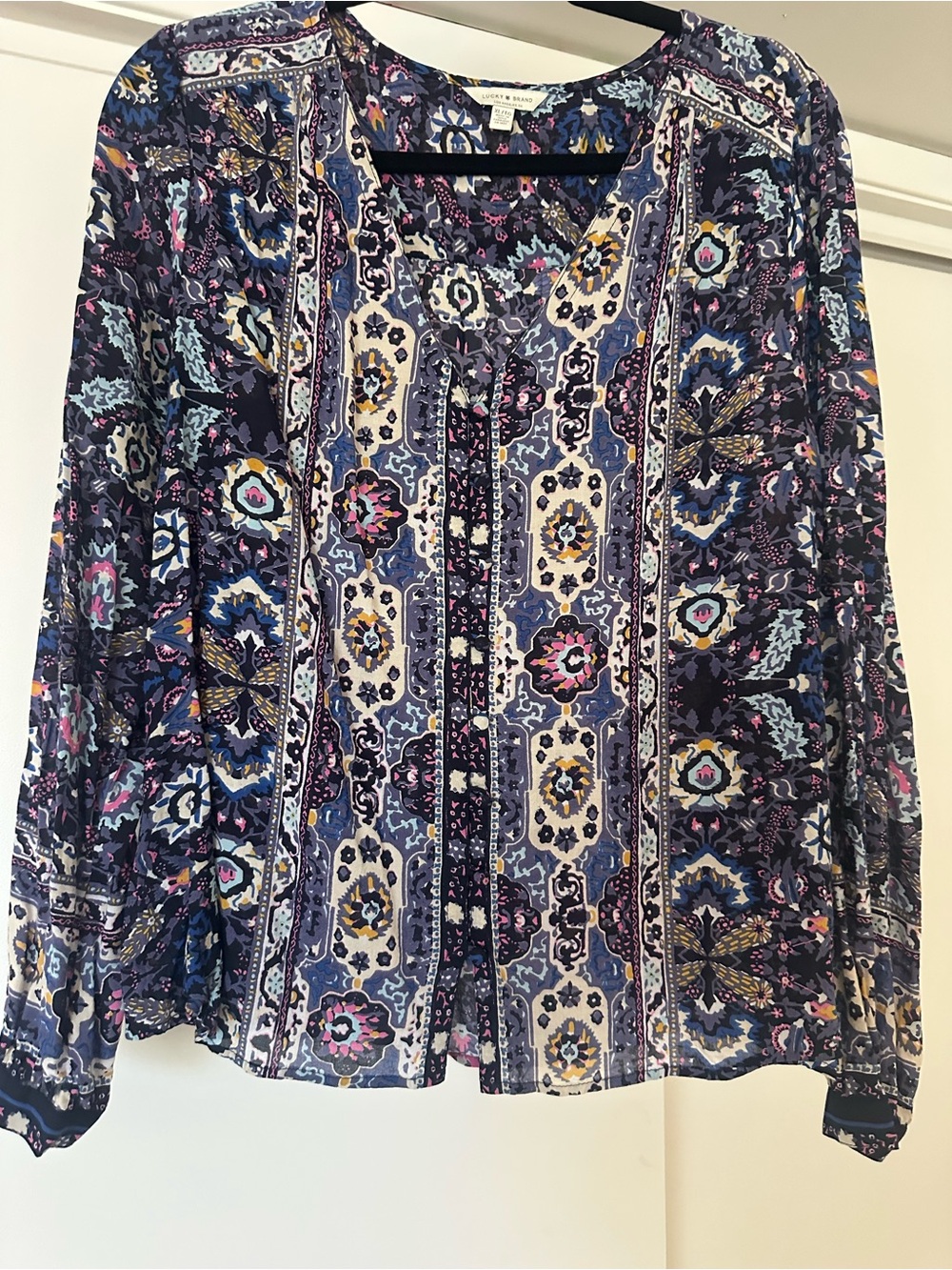 Lucky Brand Navy Multicolor Floral-Print Peasant Blouse